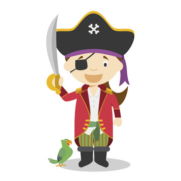 Cute cartoon vector illustration of a pirate. Women Professions Series