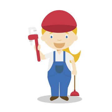 Cute cartoon vector illustration of a plumber. Women Professions Series