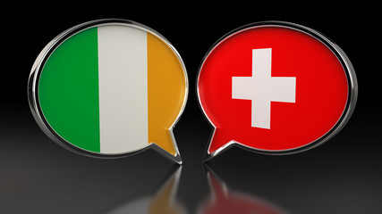 Fototapeta premium Ireland and Switzerland flags with Speech Bubbles. 3D illustration
