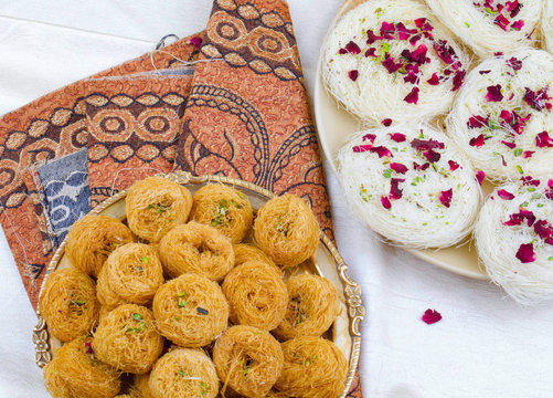 Indian Traditional Sweet Food Desi Ghee Ki Pheni Also Know as Sutarfeni, Firni, Seviyan, Laccha, Feni or Fini maid from maida, Sugar and Flavor