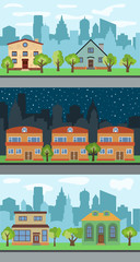 Set of three vector illustrations of city street