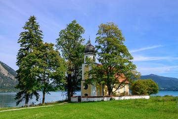 Germany, Bavaria, Upper Bavaria, Peninsula Zwergern, Lake Walchen, St. Margaret Chapel