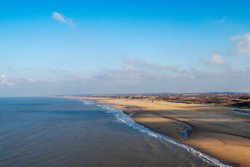 Amazing view to scheveningen beach in Netherlands Europe. Drone view. Birds eye angle. - Image
