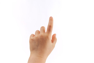 Obraz premium Child's left hand tapping with index finger isolated on white background