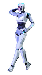 3D Rendering Female Robot on White