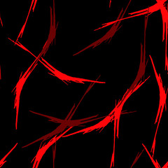 Abstract neon black background with different lines in bright red color