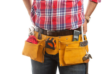 Close-up of builder tool belt.
