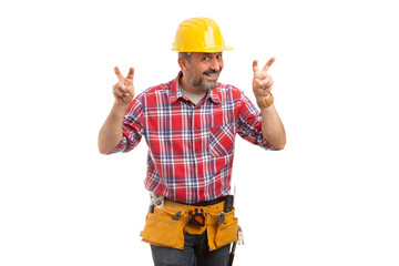 Constructor making quotation marks gesture in air.