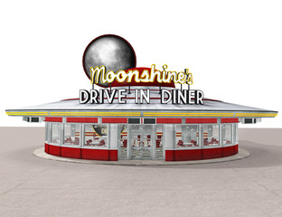 1950s Drive-In Diner isolated on white Background