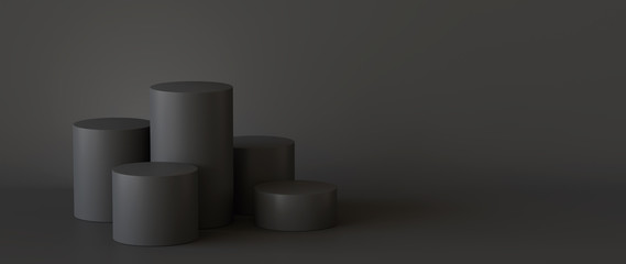 Empty black podium on dark background. 3D rendering.