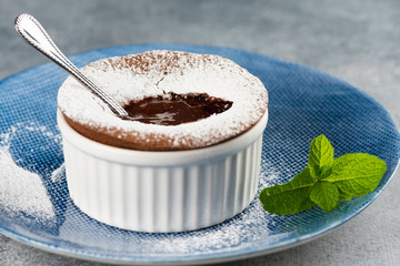 Chocolate fondant (Petit gateau) on a plate