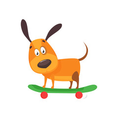 Funny dog on skateboard. Joy, street, activity. Can be used for topics like leisure, hobby, pet