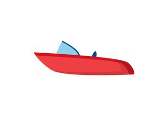 Red fast motorboat. Speedboat, water transport, rescuer. Can be used for topics like tourism, vacation, vessel