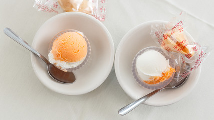 orange sherbet and vanilla cream dessert