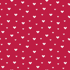 Seamless vector pixel hearts background in red and ivory for Wedding, Valentines Day, Christmas cards, gift wrapping paper, textiles, wallpapers.