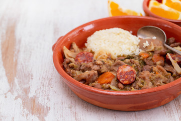 Fototapeta na wymiar typical portuguese dish Feijoada a transmontana