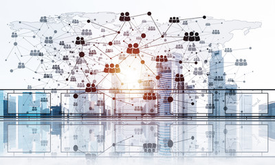 Concept of global communication and networking with world map ov
