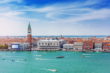 Fototapeta na wymiar Aerial view over the Grand Canal and the skyline in Venice, Italy