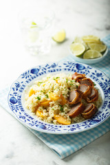 Couscous salad with orange and bacon