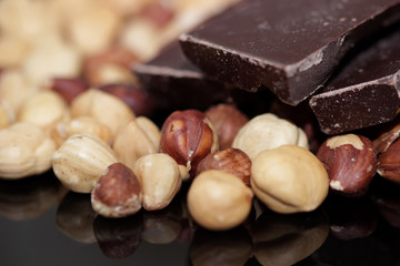 Chocolate bars and hazelnut