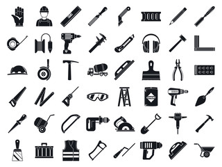 Masonry worker tools icon set. Simple set of masonry worker tools vector icons for web design on white background - obrazy, fototapety, plakaty
