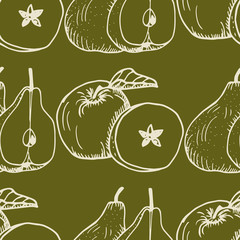 apple and pear seamless pattern, fruit