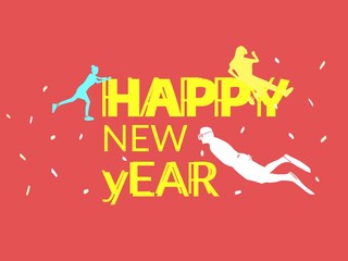 Happy New Year holiday greeting card on red background Poster design