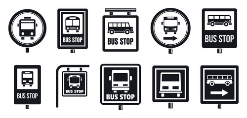 Bus stop sign icon set. Simple set of bus stop sign vector icons for web design on white background