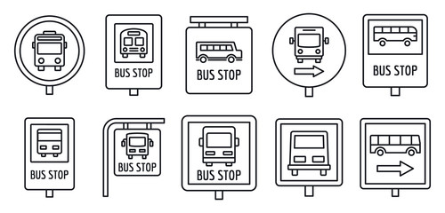 City bus stop sign icon set. Outline set of city bus stop sign vector icons for web design isolated on white background