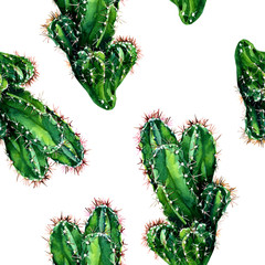 Seamless pattern of cacti painted in watercolor.