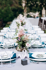 Wedding table decoration and details with flowers