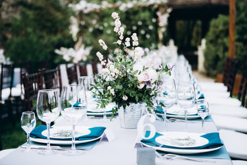 Wedding table decoration and details with flowers