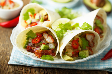 Homemade chicken taco with avocado