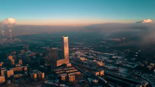 The view from the height of the panorama of winter Moscow in the evening