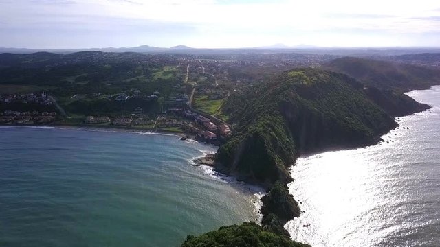 Atlantic ocean and Hills Brazil Ponta do Pai Vitorio Buzios, Rio de Janeiro, aerial drone photo from above