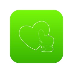 Heart touch icon green vector isolated on white background