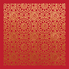 Oriental pattern of geometric flowers in golden paint