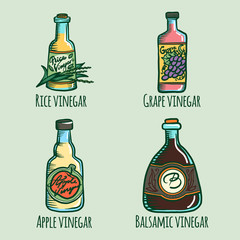 Vinegar icon set. Hand drawn set of vinegar vector icons for web design