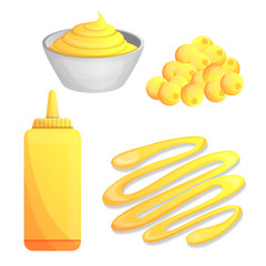 Mustard icon set. Cartoon set of mustard vector icons for web design