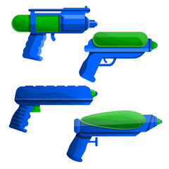 Squirt gun icon set. Cartoon set of squirt gun vector icons for web design
