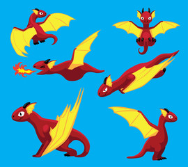 Fototapeta premium Dragon Flying Poses Cute Cartoon Vector Illustration