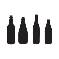 Vector set of 4 beer bottles black silhouettes