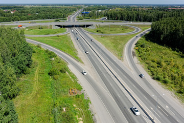 Fototapeta na wymiar Aerial view of highway interchange on Irbitskiy trakt