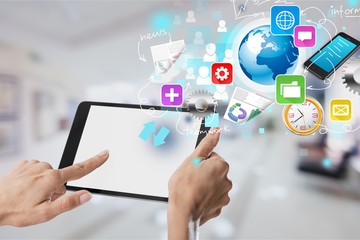 Human hands Holding digital tablet with blank screen isolated on