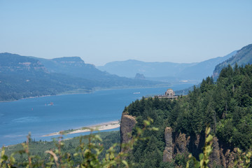 Fototapeta na wymiar Crown Point Vista House from the lookout at Portland Women's Forum Park in Oregon
