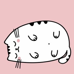 kawaii cute fat white cat isolated on a pink background. Vector anime style illustration