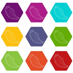 Curve wing icons 9 set coloful isolated on white for web