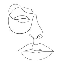 One line drawing face. Modern minimalism art, aesthetic contour. Abstract woman portrait minimalist style. Single line vector illustration - 239700352