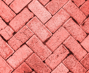 Stone pavement textured background of coral color. Color of 2019 concept.