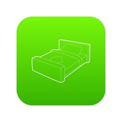 Double bed icon green vector isolated on white background